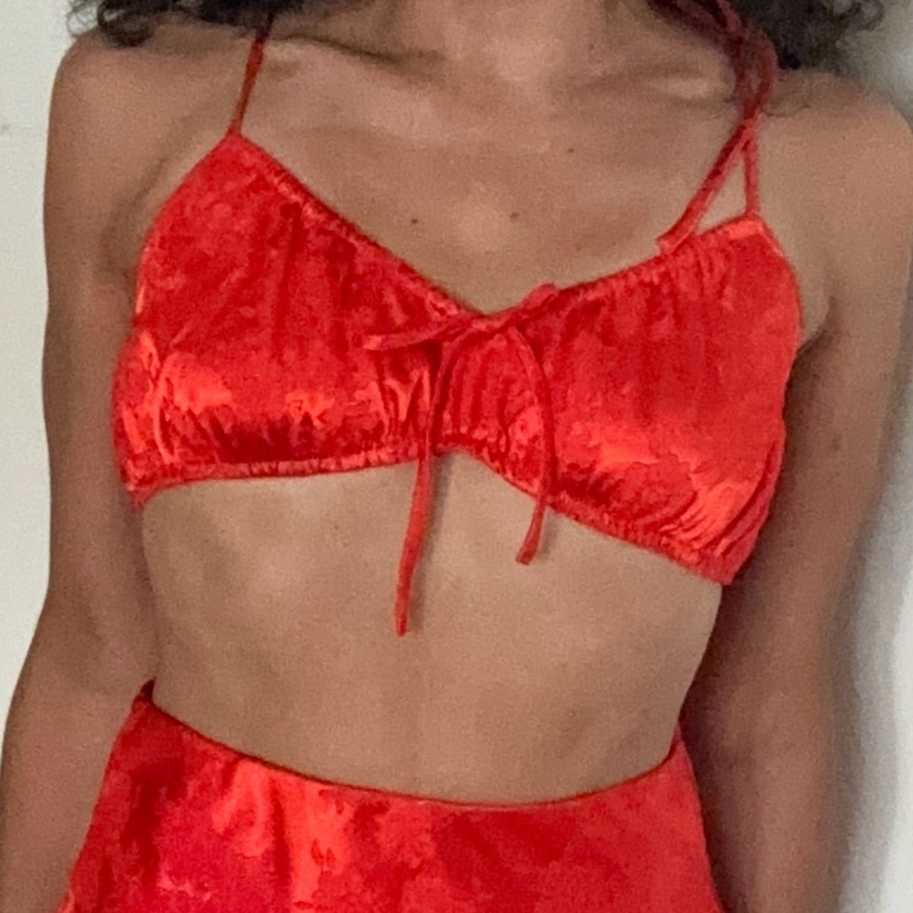 Tomato Red Silky Crop Top